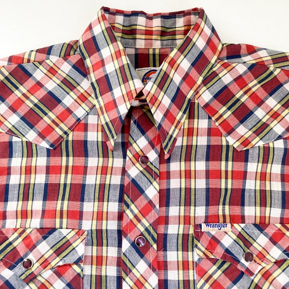 1980's Wrangler Snap Button Plaid Cotton Long Sleeve Shirt, Women's M - Picture 2 of 13